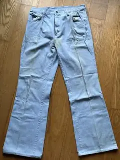70s アメカジ 青コットン フレアパンツ Talonジップ ノーブランド