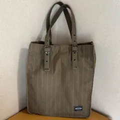 【セール価格】キャンバストートバッグ カーキ系 ストライプ柄 11L 大容量◎