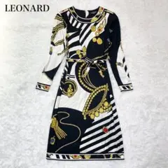 美品✨レオナール ロングワンピース ジュエリー柄 ウエストリボン付