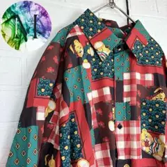 新品　未使用　テディベア　キャラクター　アロハ　シャツ　メンズ　総柄　チェック