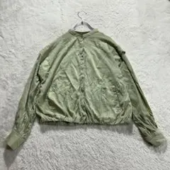 【セポ】M 緑系 ブルゾン 薄手 ノーカラー 裾ゴム カジュアル ボタン留め