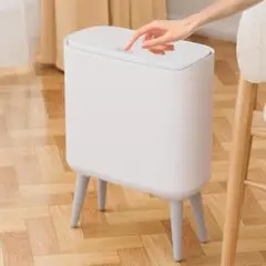 【新品】スリム高脚ごみ箱 12L ワンタッチ袋とじ 防臭密閉 ホワイト