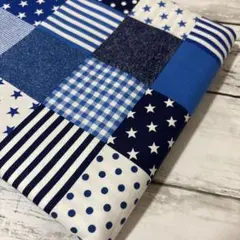 生地　オックス　パッチ風　ブルー系　2.5メートル