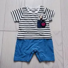 【新品・タグ付き】petit main ストライプロンパース 70