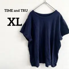 TIME and TRU【XL】ネイビー Tシャツ（穴あき有）