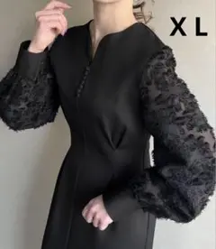 【極美品】JUNOAH シャギースリーブウエストタックワンピース XLブラック