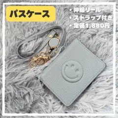 【新品】パスケース✨定期入れ✨リール付き✨二つ折り✨くすみカラー