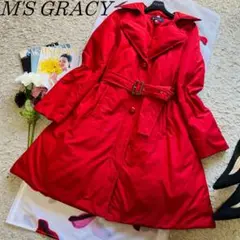 【美品】M'S GRACY ロングダウンコート レッド ベルト付き 襟 40