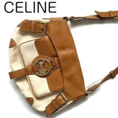 Celine セリーヌ ショルダーバッグ 馬車金具 キャンバス×レザー カバン