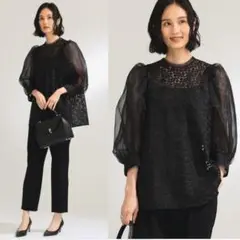 今季新品 Demi-Luxe BEAMS エンブロイダリーパフスリーブブラウス