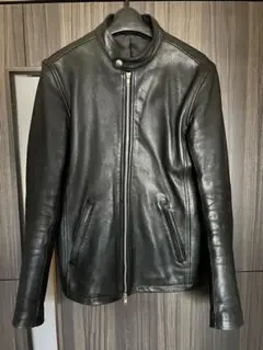 美品SHIPS JET BLUE 黒シングルライダース ラムレザージャケットM