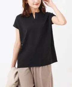 【a.v.v】アーヴェヴェ キーネックサマーニット ブラック S 綺麗め 抜け感