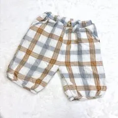 【美品】tete a tete110cmガーゼハーフパンツチェック淡色涼しげ総柄