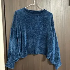 青いクロップドニットセーター ⚠️穴開きダメージ品