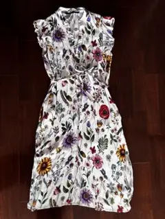 即発　ZARA M ボタニカル　花柄　ビッグフラワープリント　ロングワンピース