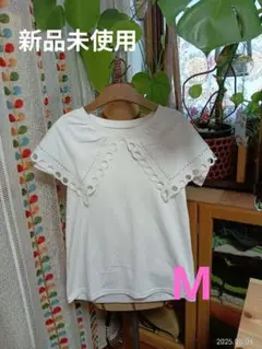 トップス　新品未使用　ホワイト 半袖 Tシャツ レースディテール　Мサイズ