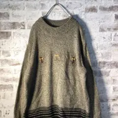 【ヴィンテージ】ネコ刺繍 ミックスカラー デザイナーズニット古着usedAS46