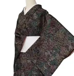 T29着物　小紋　花草柄　正絹　身丈160cm