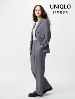 美品　24S ユニクロ　タックワイドパンツ フォーマル　グレー　M