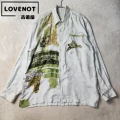 zealzip　長袖シャツ　デザインシャツ　アート柄　ヴィンテージ　シルク　M