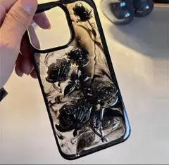 iPhone15ケース バラ　ゴシック　ブラック