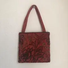 ビーズ刺繍 赤 ハンドバッグ