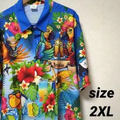 カラフル 南国 リゾート カジュアル バード アロハ シャツ 2XL