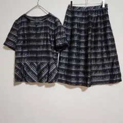 【Leilian】（M）シルク混ボーダー切り替えセットアップスーツ/セレモニー