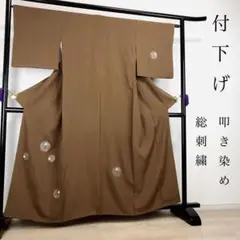 ZF387 付下げ 総刺繍 叩き染め 正絹 袷 広衿 共八掛 高級 上質