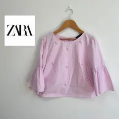 高美品　ZARA BASIC ブラウス　パール付き　袖ボリューム　ピンク
