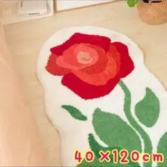 40×120センチ　キッチンマット　玄関マット　ラグ　マットバラ 花 赤 　薔薇