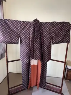 茶色 格子模様　袷　アンサンブル