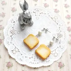 食パンとコットンパールのピアス/イヤリング＊シルバーカラー