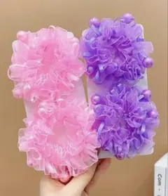未使用品シフォンシュシュ4個セット（紫・ピンク）