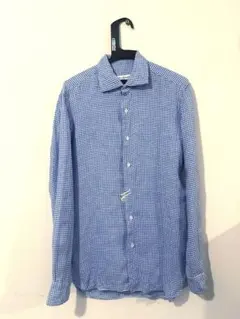 【美品】 ERRICO FORMICOLA シャツ リネン 青白チェックシャツ