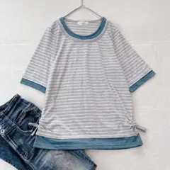 美品✨x14 CROSS POCKET ボーダー半袖Tシャツ サイドリボン