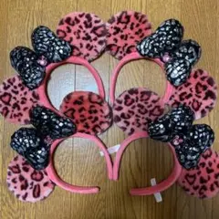 ミニー ディズニー ピンク ヒョウ柄 カチューシャ スパンコール