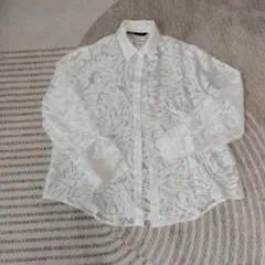 葉模様 ホワイト 長袖シャツ