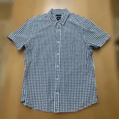 GAP チェック柄 半袖シャツ ネイビー/ホワイト サイズＬ