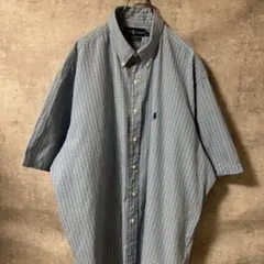 ラルフローレン チェック半袖シャツ　BDシャツ　水色　白