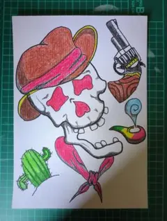 カウボーイスカルイラスト 手描き