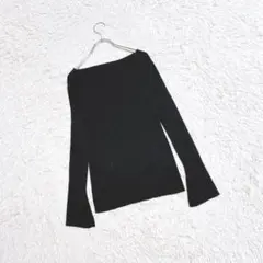 【JW UNIQUE】ニットトップス (S) ウール混 オープンカラー 黒