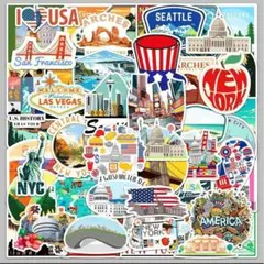 ステッカーアメリカニューヨーク海外旅行シール文房具コラージュお土産写真大きUSA
