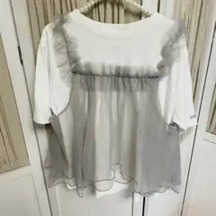 辻希美♡ホワイト/グレーシアー付 半袖Tシャツ☆Lサイズ☆肩紐フリル【新品】