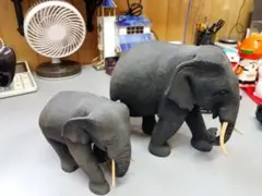 木の象の置物親子2体セット
