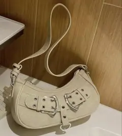 ライトベージュ スエード ショルダーバッグ 古着 ホワイト かばん レザー