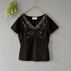 アリス［L］美品　スパンコール　ウール100　ミニT　サマーニット　半袖ニット