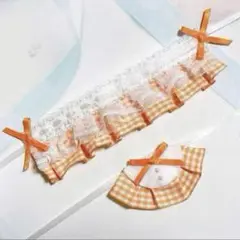 ★No.988 にじぱぺっと ぬい服 ヘッドドレス スタイ オレンジ チェック