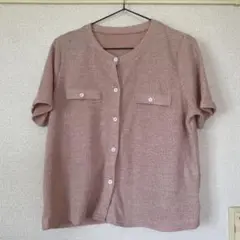 ピンク 半袖 ボタン付きシャツ