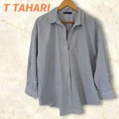 T Tahari　長袖シャツ　ストライプ　スキッパー